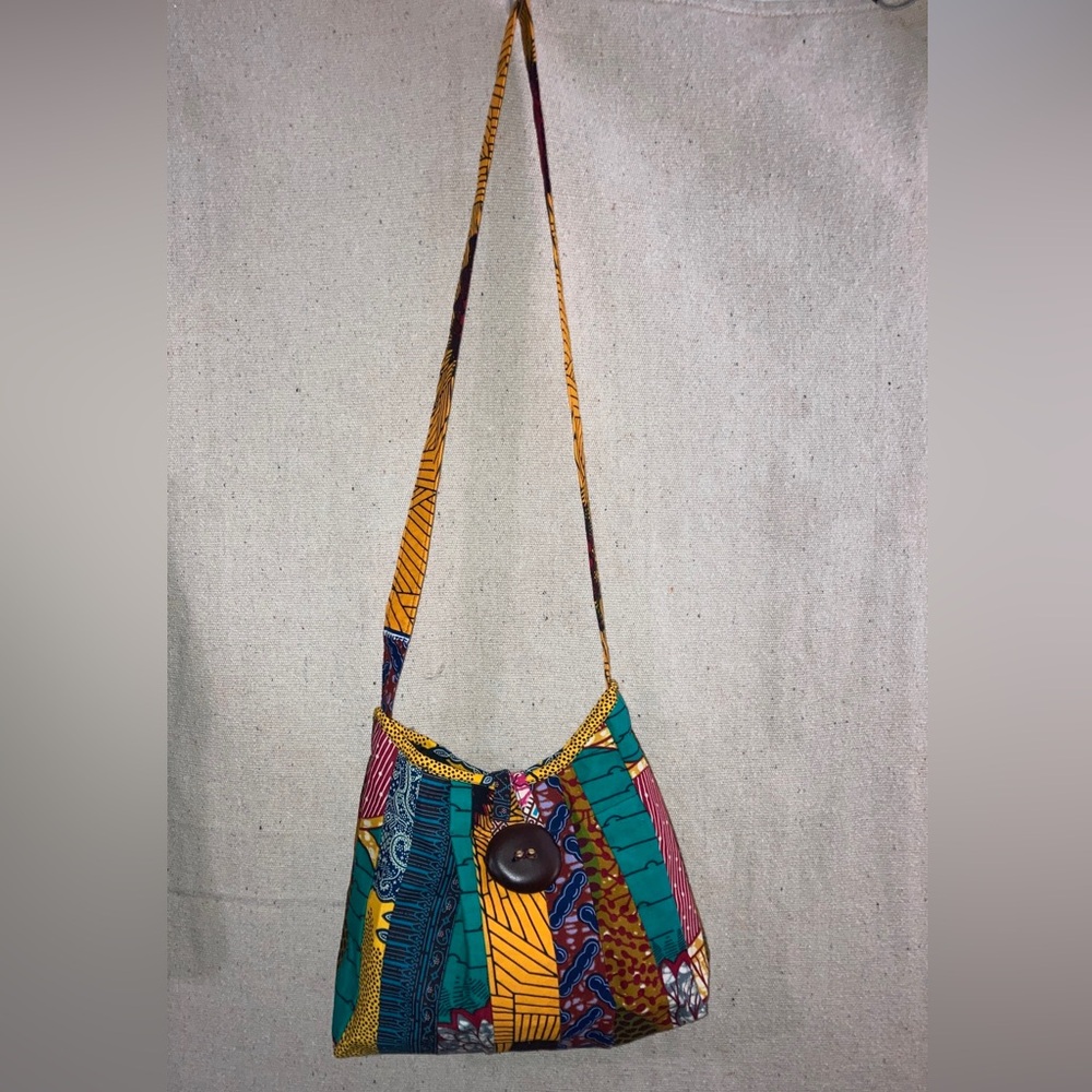 Queen Alaffia Afro African Patchwork print Fabric cross body Bag Handbag New